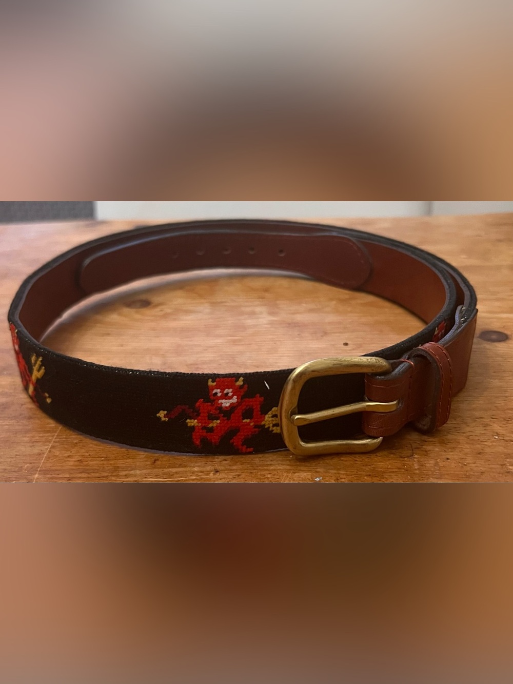 NEW Smathers & Branson Handstitched Needlepoint Red Devil Belt size 38